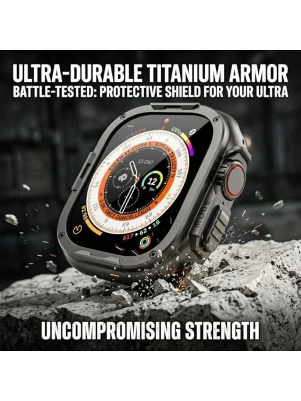 Rugged Titanium Case for Apple Watch Ultra 49mm, Lightweight 2-in-1 Metal Cover